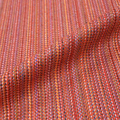 100% Pure New Wool Wool Fabric - Orange and Multicoloured woven Lines