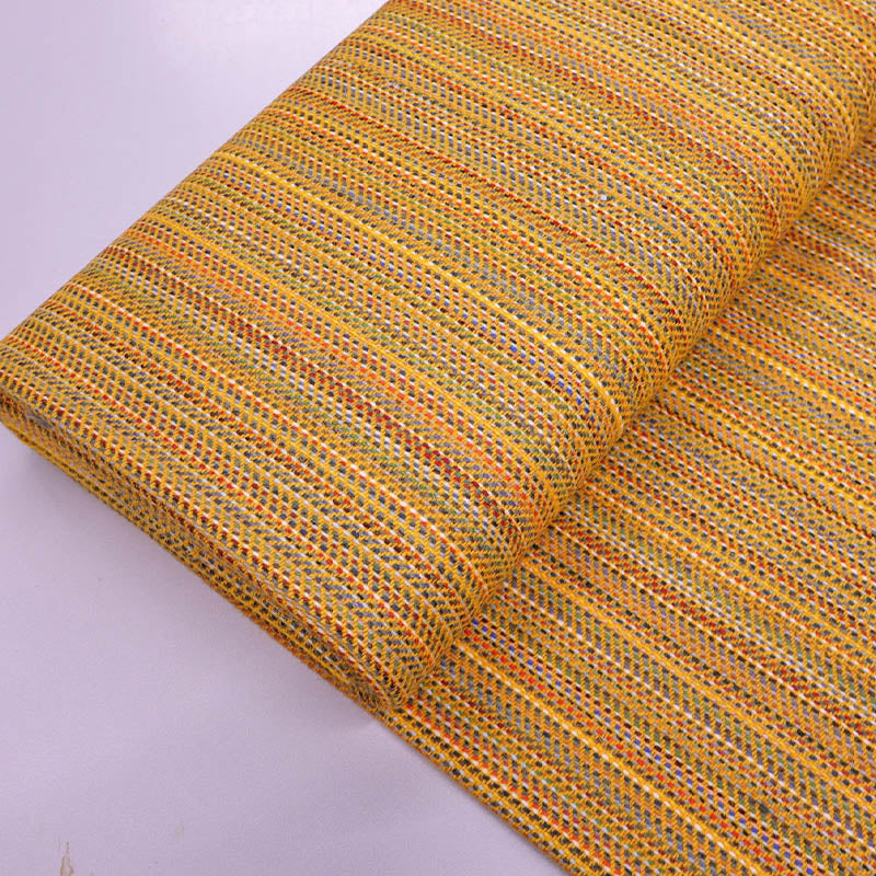 100% Pure New Wool Mustard Yellow Wool Fabric - Multicoloured woven Lines