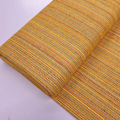 100% Pure New Wool Mustard Yellow Wool Fabric - Multicoloured woven Lines