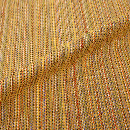 100% Pure New Wool Mustard Yellow Wool Fabric - Multicoloured woven Lines