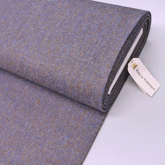 100% Pure New Wool Herringbone Fabric - Blue and Brown Melange