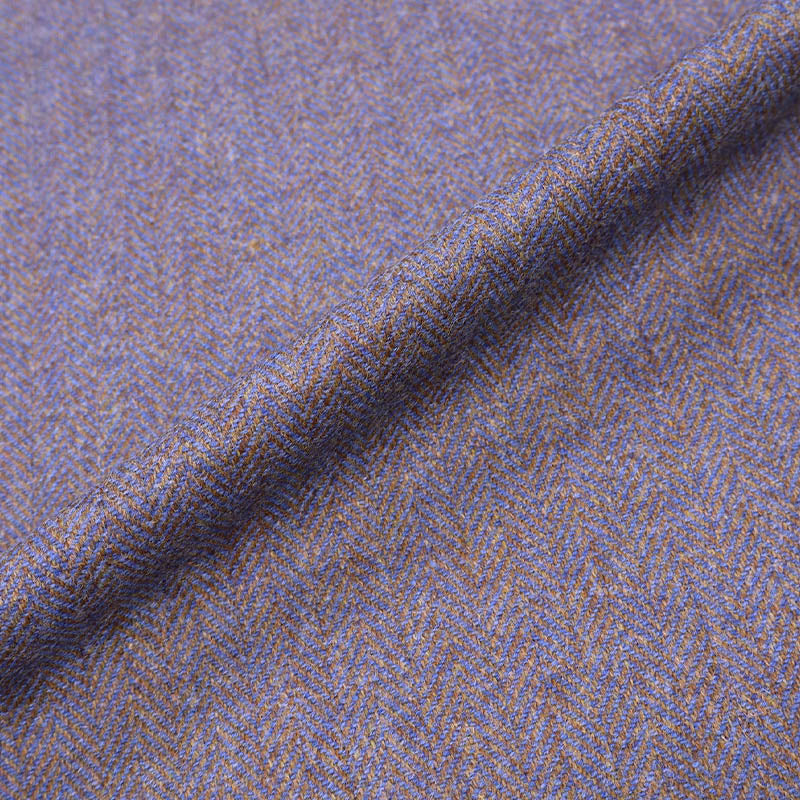 100% Pure New Wool Herringbone Fabric - Blue and Brown Melange