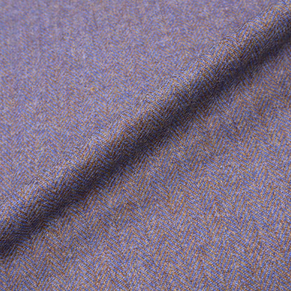 100% Pure New Wool Herringbone Fabric - Blue and Brown Melange