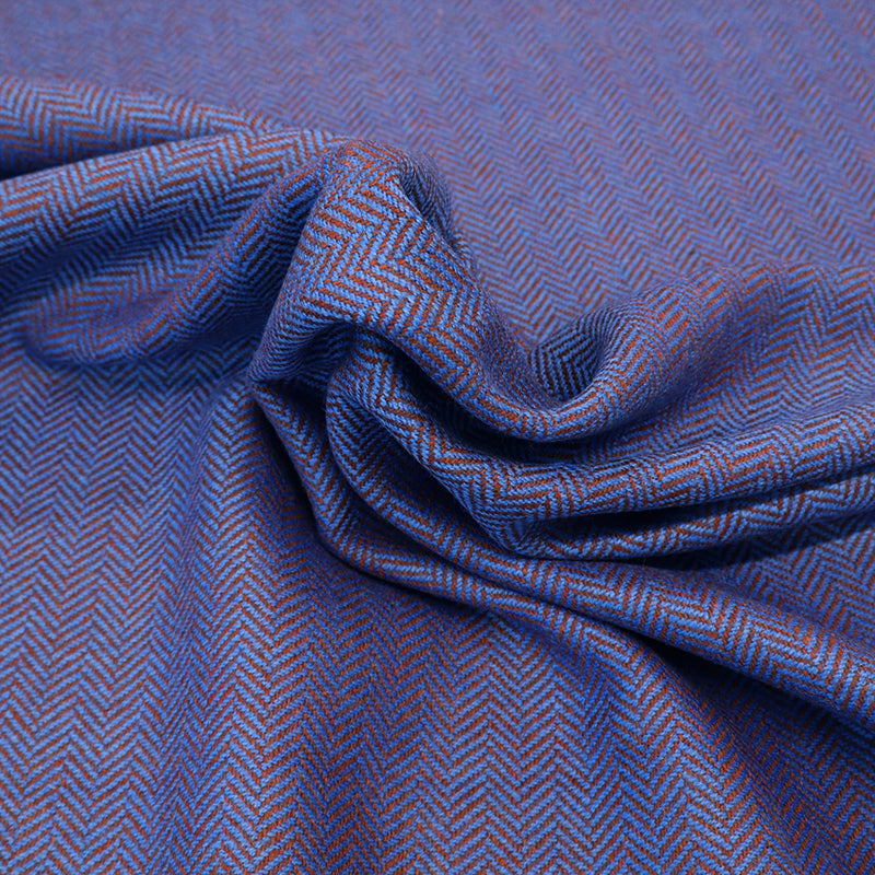 100% Pure New Wool Herringbone Fabric - Cobalt Blue and Brown