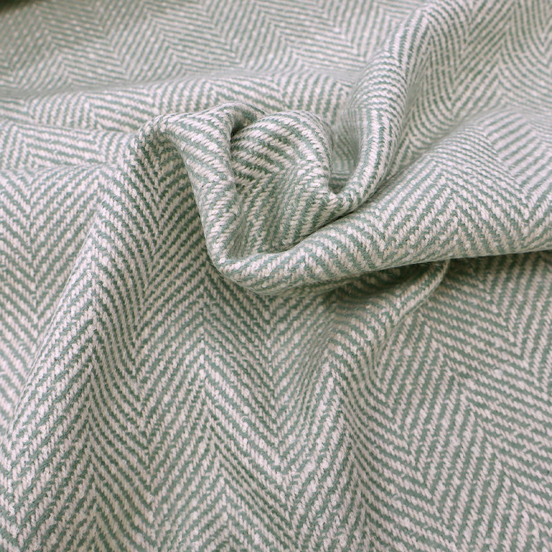 100% Pure New Wool Mint Green Wool Herringbone Fabric for Dressmaking