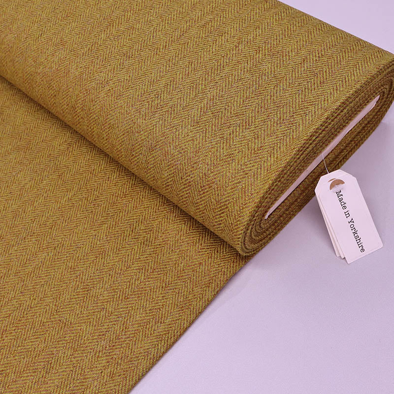 100% Pure New Wool Mustard Yellow Wool Herringbone Fabric