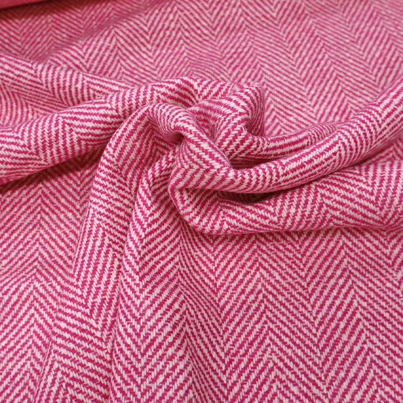 100% Pure New Wool Pink Wool Herringbone Fabric