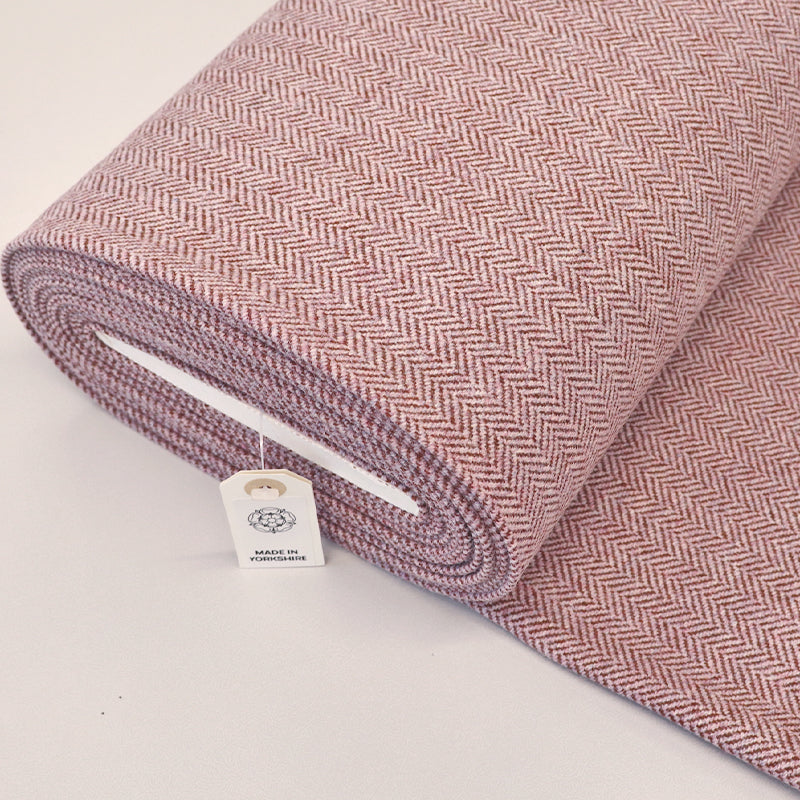 100% Pure New Wool Herringbone Fabric - Pink, Lilac and Brown