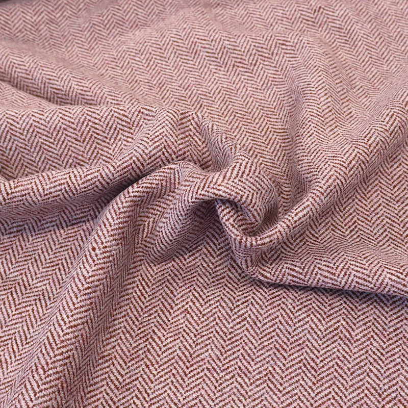100% Pure New Wool Herringbone Fabric - Pink, Lilac and Brown