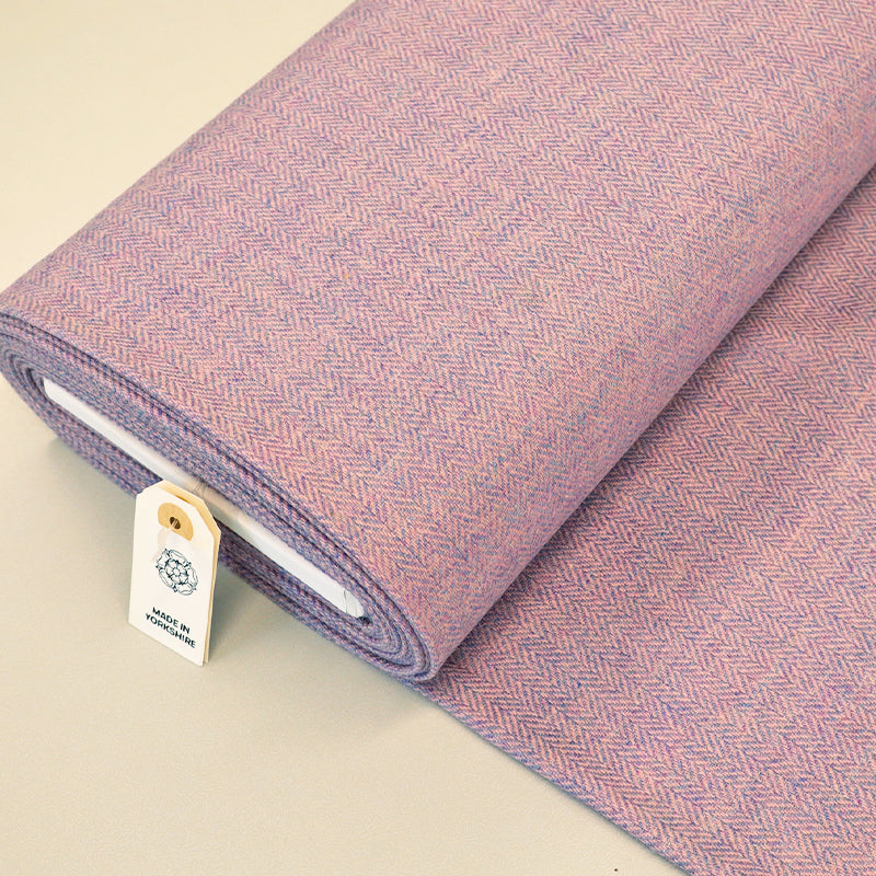 100% Pure New Wool Herringbone Fabric - Pink and Lilac