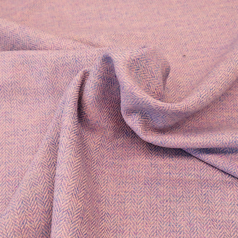 100% Pure New Wool Small Herringbone Fabric - Pink and Lilac
