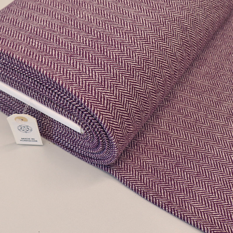 100% Pure New WoolHerringbone Fabric - Purple and White
