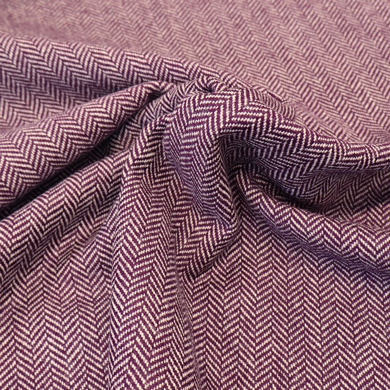 100% Pure New WoolHerringbone Fabric - Purple and White