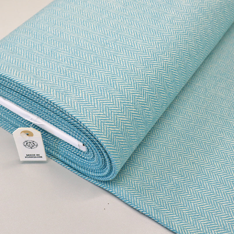 Pure Wool - Herringbone - Turquoise and Cream - Langues de Chat