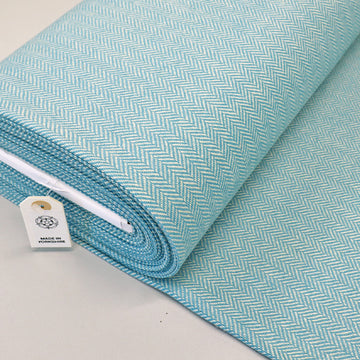 Pure Wool - Herringbone - Turquoise and Cream - Langues de Chat