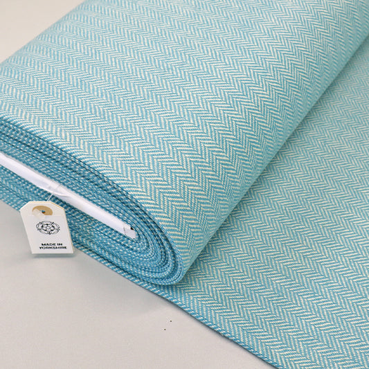 Pure Wool - Herringbone - Turquoise and Cream - Langues de Chat