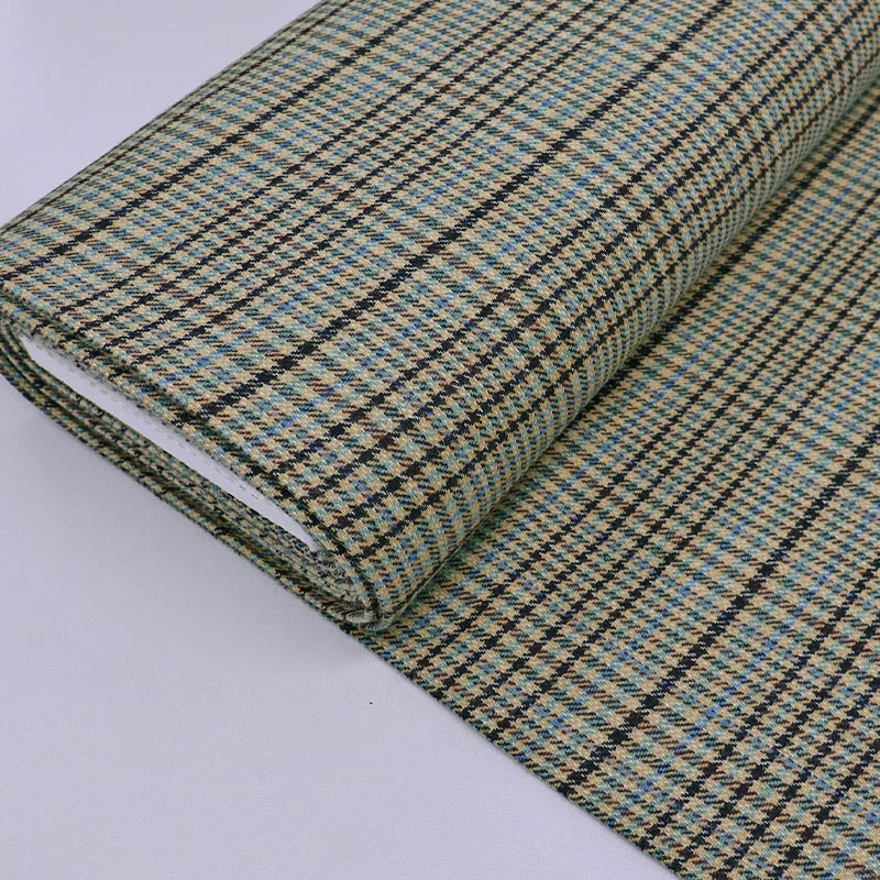Pure New Wool 100% Wool Houndstooth Check Fabric - Brown, Green, Blue and Black