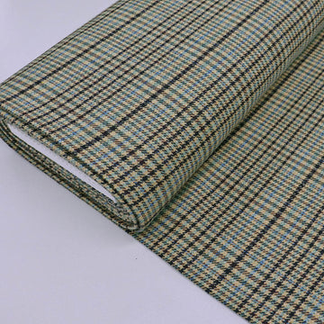 Pure New Wool 100% Wool Houndstooth Check Fabric - Brown, Green, Blue and Black