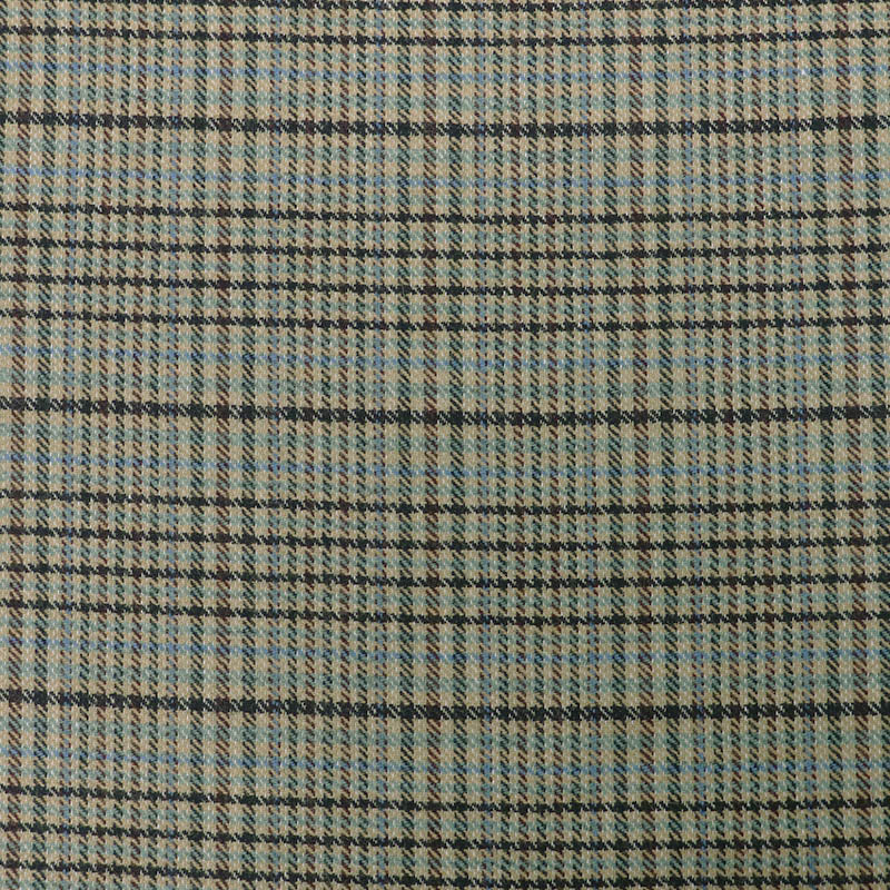 Pure New Wool 100% Wool Houndstooth Check Fabric - Brown, Green, Blue and Black