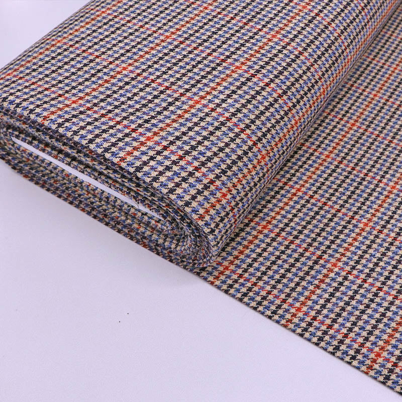 Pure New 100% Wool Check Houndstooth Fabric - Red, Blue, Brown and Black