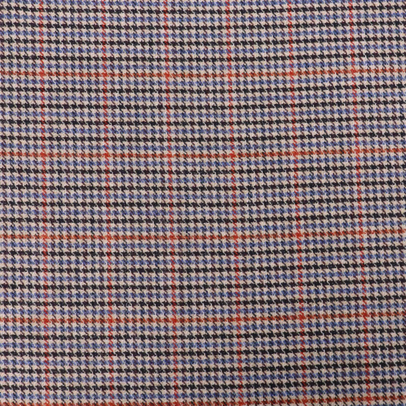 Pure New 100% Wool Check Houndstooth Fabric - Red, Blue, Brown and Black