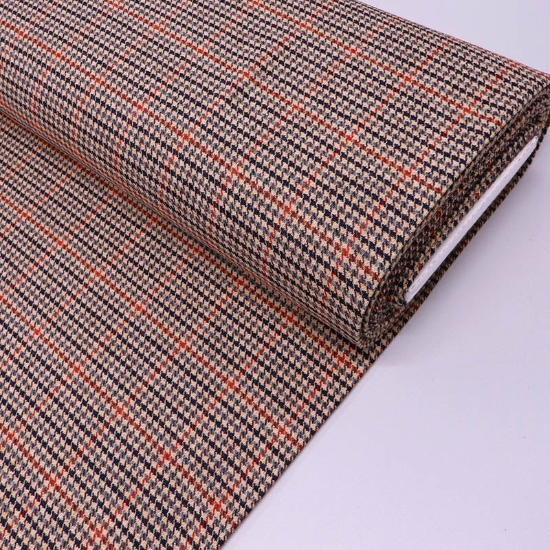 Pure New 100% Wool Houndstooth Check Fabric - Brown, Red, Green and Black