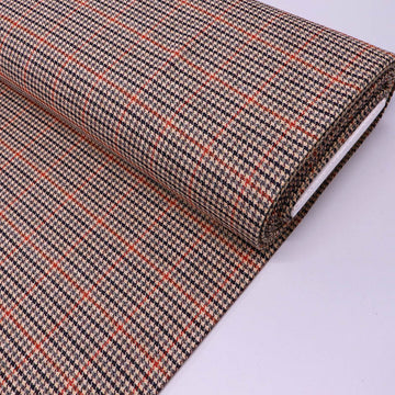 Pure New 100% Wool Houndstooth Check Fabric - Brown, Red, Green and Black