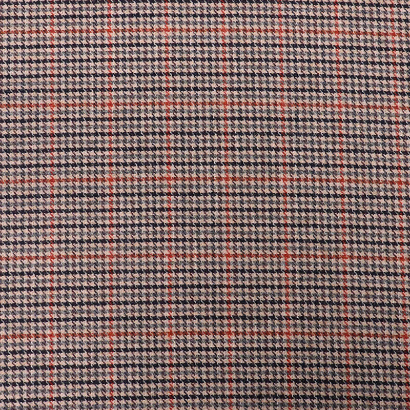 Pure New 100% Wool Houndstooth Check Fabric - Brown, Red, Green and Black