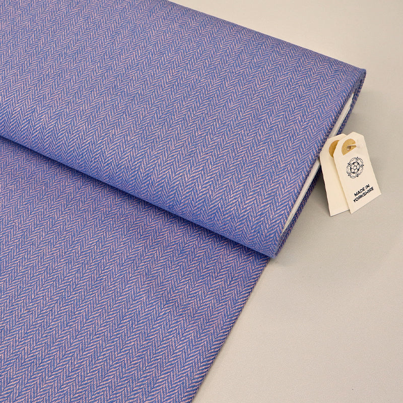 100% Pure New Wool Small Herringbone Fabric - Lilac and Blue