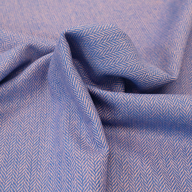 100% Pure New Wool Small Herringbone Fabric - Lilac and Blue