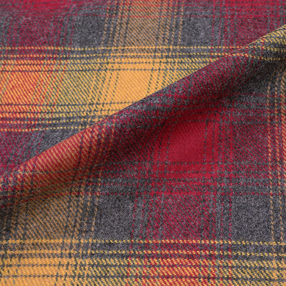 100% Pure New Wool Tartan Fabric - Red, Yellow and Grey