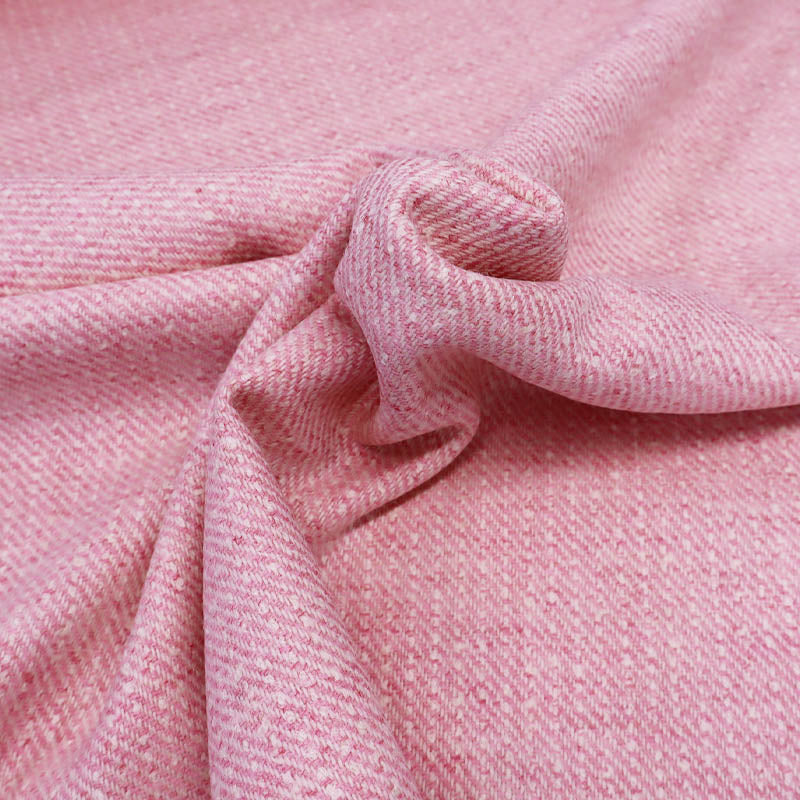 Pure New Wool 100% Wool Twill Weave Fabric - Pale Pink Bouclé Yarn