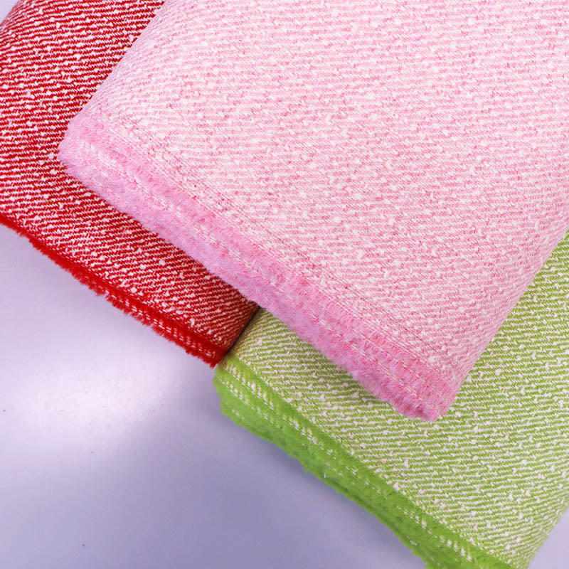 100% Pure New Wool Twill Weave Fabric  with Boucle Yarn in red, pink and green