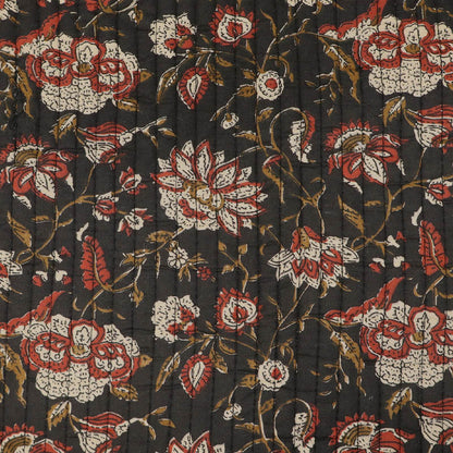 100% Cotton, including 100% Cotton Wadding Quilted Indian Cotton Fabric - Red, Cream and Black Floral 