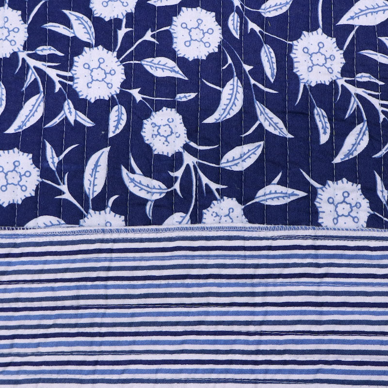 100% Cotton, including 100% Cotton Wadding Quilted Cotton Fabric - Navy and White Floral