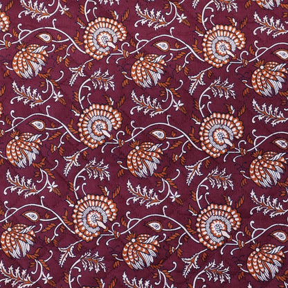 100% Cotton fabrics with Polyester Wadding QUILTED Cotton Fabric - Burgundy and Orange Floral