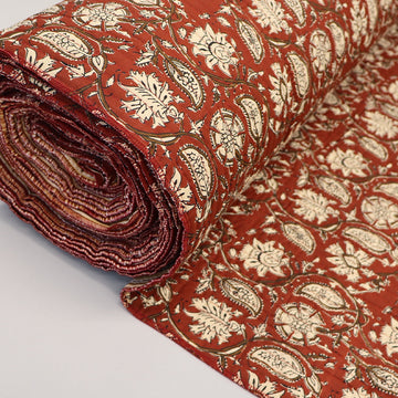 QUILTED Indian Printed Cotton - Floral/Stripe - Brick