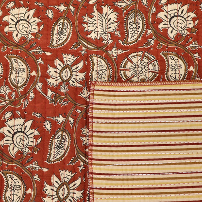 QUILTED Indian Printed Cotton - Floral/Stripe - Brick