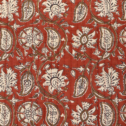QUILTED Indian Printed Cotton - Floral/Stripe - Brick