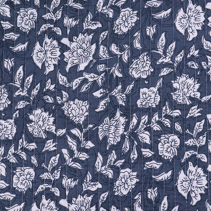 100% Cotton, including 100% Cotton Wadding Quilted Cotton Fabric - Blue/ Grey Floral and Stripe