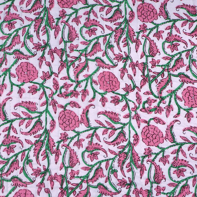 100% Cotton, including 100% Cotton Wadding Quilted Cotton Fabric - Pink Floral  and Stripe on reverse