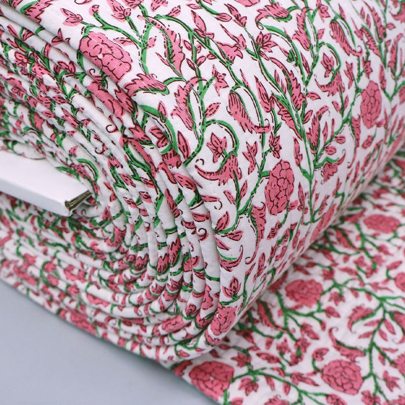 100% Cotton, including 100% Cotton Wadding Quilted Cotton Fabric - Pink Floral  and Stripe on reverse