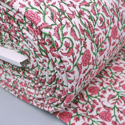 100% Cotton, including 100% Cotton Wadding Quilted Cotton Fabric - Pink Floral  and Stripe on reverse