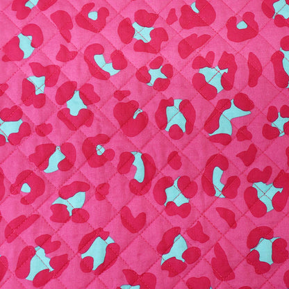 100% Cotton fabrics with Polyester Wadding QUILTED Cotton Fabric - Pink and Turquoise Leopard Print