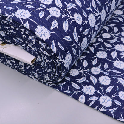 100% Cotton, including 100% Cotton Wadding Quilted Cotton Fabric - Navy and White Floral