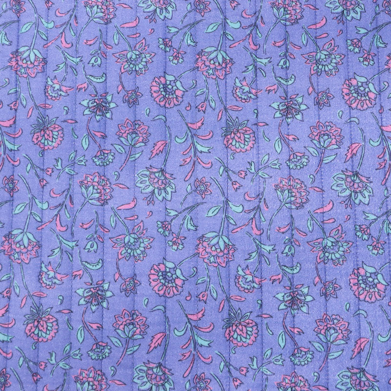 75% Cotton 25% Polyester Blue Floral Quilted Double Gauze Fabric