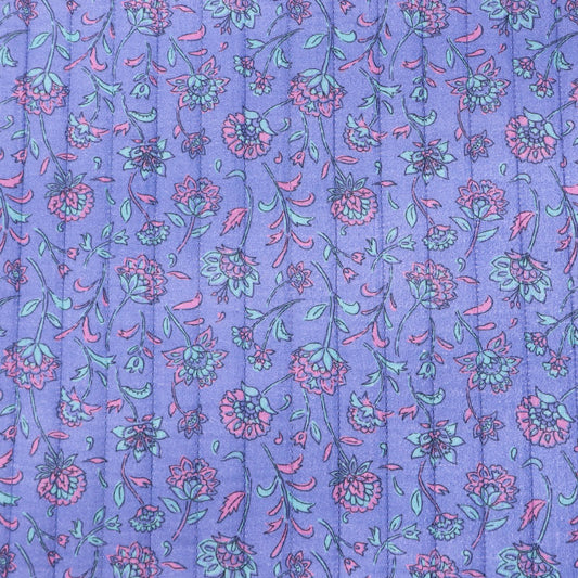 75% Cotton 25% Polyester Blue Floral Quilted Double Gauze Fabric