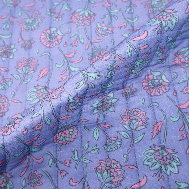 75% Cotton 25% Polyester Blue Floral Quilted Double Gauze Fabric