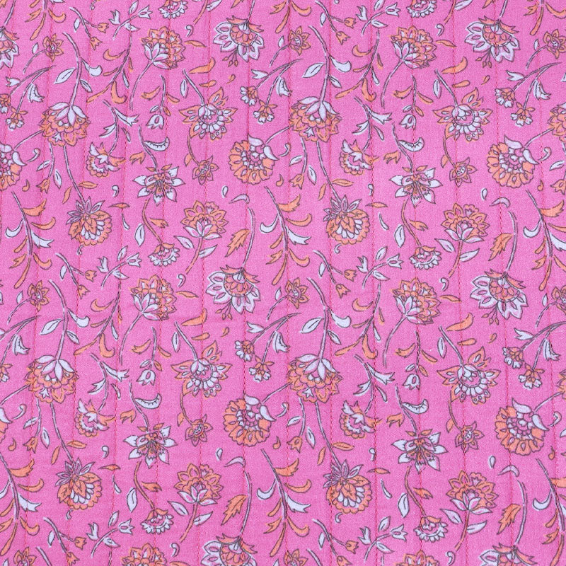 75% Cotton 25% Polyester Pink Floral Quilted Double Gauze Fabric