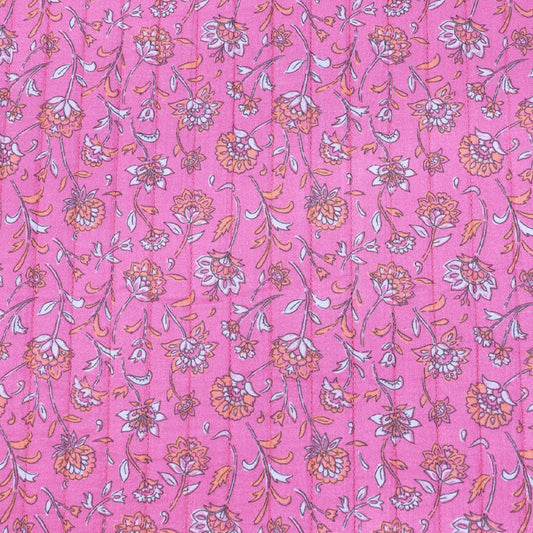 75% Cotton 25% Polyester Pink Floral Quilted Double Gauze Fabric
